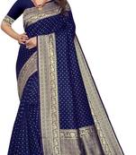 Blue soft silk blend banarasi jacuard work designer party wear saree with unstitched blouse piece