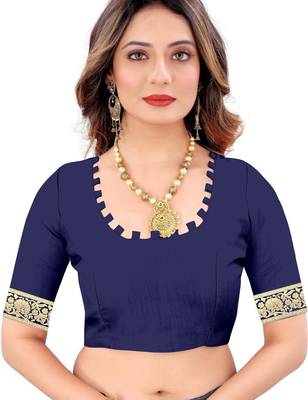 Blue silk blend banarasi saree with unstitched blouse piece 3