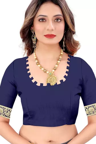 Blue silk blend banarasi saree with unstitched blouse piece