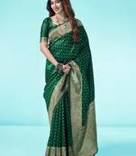Green soft silk blend banarasi jacuard work designer party wear saree with unstitched blouse piece