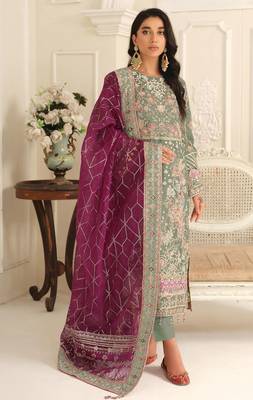 Green chiffon suit with embroidered sequin  1