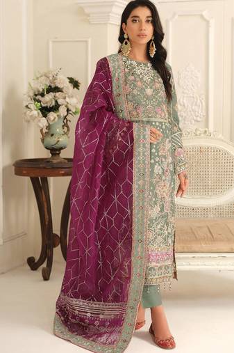 Green chiffon  suit with embroidery & sequin work