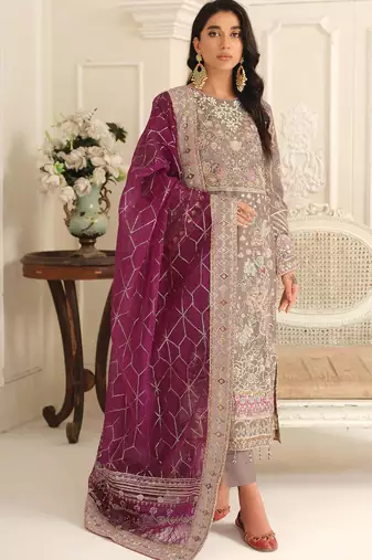 Brown chiffon  suit with embroidery & sequin work