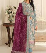 Blue chiffon  suit with embroidery & sequin work