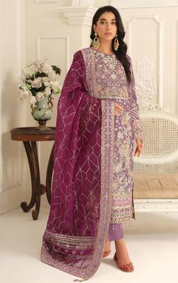 Purple chiffon suit with embroidered sequin  1