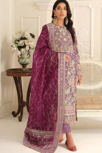 Purple chiffon suit with embroidery & sequin work