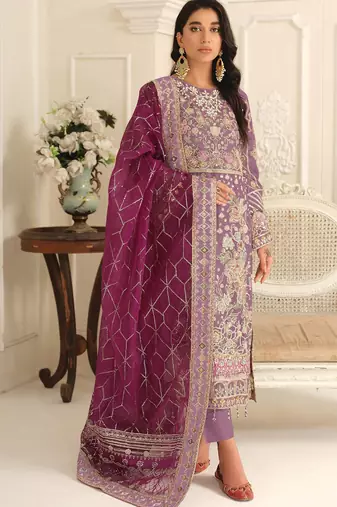 Purple chiffon  suit with embroidery & sequin work
