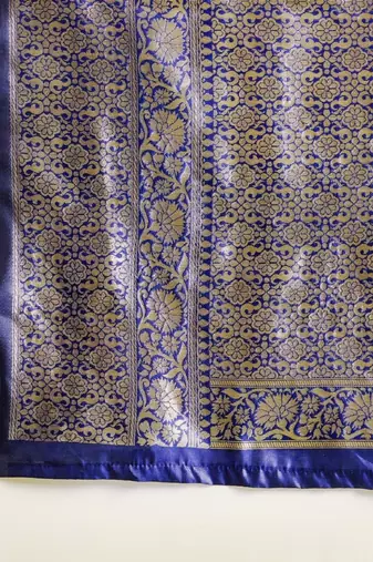 Blue silk blend banarasi saree with unstitched blouse piece