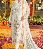 White & peach chiffon  suit with embroidery & sequin work