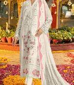White & pink chiffon  suit with embroidery & sequin work