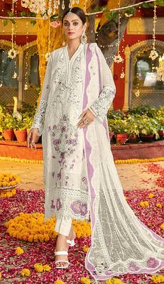 White & purple chiffon suit with embroidered sequin  1