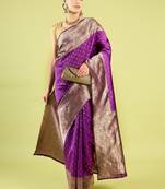 Purple soft silk blend banarasi jacuard work designer party wear saree with unstitched blouse piece