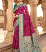 rani pink banarasi silk saree with meenakari zari