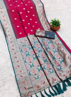 rani pink banarasi silk saree with meenakari zari 2