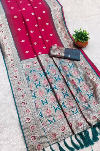 rani pink banarasi silk saree with meenakari zari