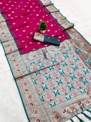 rani pink banarasi silk saree with meenakari zari 3