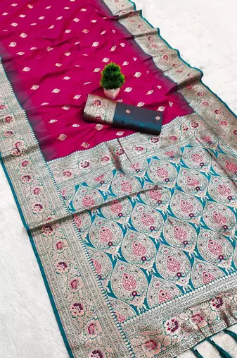rani pink banarasi silk saree with meenakari zari