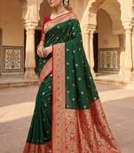 green soft banarasi silk saree with meenakari zari work