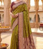 mehendi soft banarasi silk saree with meenakari zari work