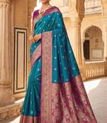 sea green soft banarasi silk saree with meenakari zari work