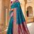 Sea green soft banarasi silk saree with zari weaving meenakari design