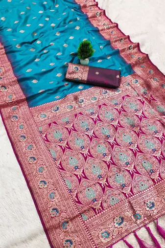 sea green soft banarasi silk saree with meenakari zari work