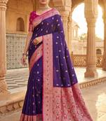 violet soft banarasi silk saree with meenakari zari work
