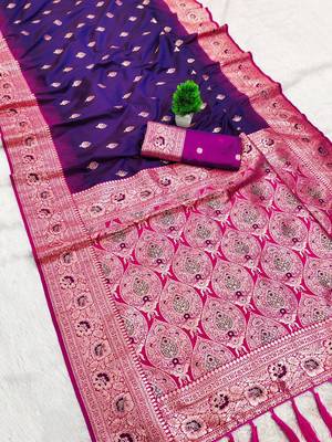 violet soft banarasi silk saree with meenakari zari work
 2