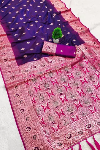 violet soft banarasi silk saree with meenakari zari work