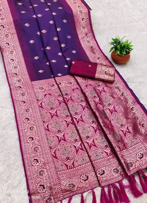 violet soft banarasi silk saree with meenakari zari work
 3
