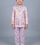 boys lilac satin sherwani trouser set with embroidered jacket