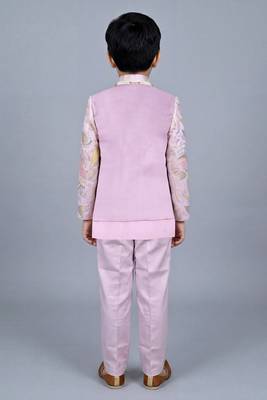 boys lilac satin sherwani trouser set with embroidered jacket 2