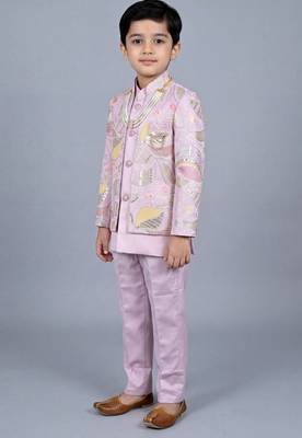 boys lilac satin sherwani trouser set with embroidered jacket 4