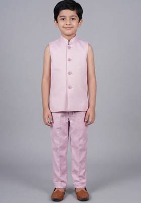 boys lilac satin sherwani trouser set with embroidered jacket 5