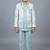 Boys aqua blue satin leaf embroidered sequined sherwani & trouser set with jacket