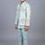 Boys aqua blue satin leaf embroidered sequined sherwani & trouser set with jacket