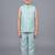 Boys aqua blue satin leaf embroidered sequined sherwani & trouser set with jacket