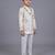 Boys off white satin leaf embroidered sequined sherwani & trouser set with jacket