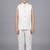 Boys off white satin leaf embroidered sequined sherwani & trouser set with jacket