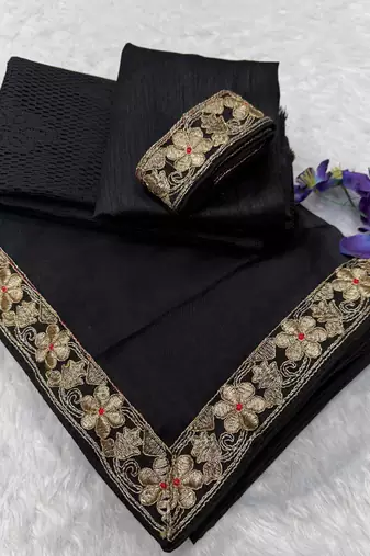 black color embroidery lace border work Rangoli art silk saree