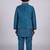 Boys teal blue cotton silk kurta pyjama set with geometric sequined embroidered waistcoat