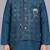 Boys teal blue cotton silk kurta pyjama set with geometric sequined embroidered waistcoat