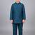Boys teal blue cotton silk kurta pyjama set with geometric sequined embroidered waistcoat