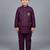 Boys wine cotton silk kurta pyjama set with geometric sequined embroidered waistcoat