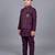 Boys wine cotton silk kurta pyjama set with geometric sequined embroidered waistcoat