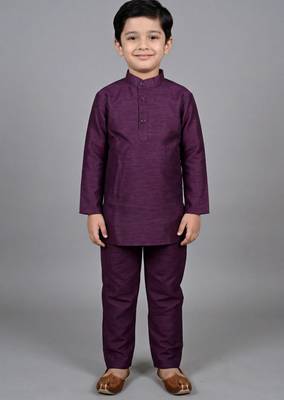 boys wine cotton silk kurta pyjama set with waistcoat 5