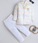boys ivory cotton satin sherwani trouser set with zigzag sequin embroidery
