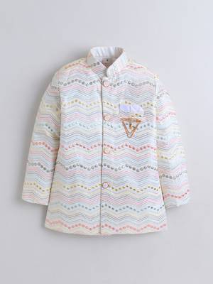 boys ivory cotton satin sherwani trouser set with zigzag sequin embroidery 3