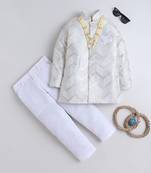boys designer ivory cotton satin embroidered sherwani trouser set