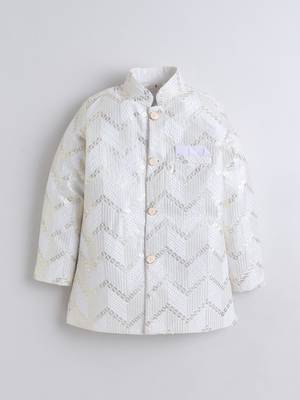 boys designer ivory cotton satin embroidered sherwani trouser set 3